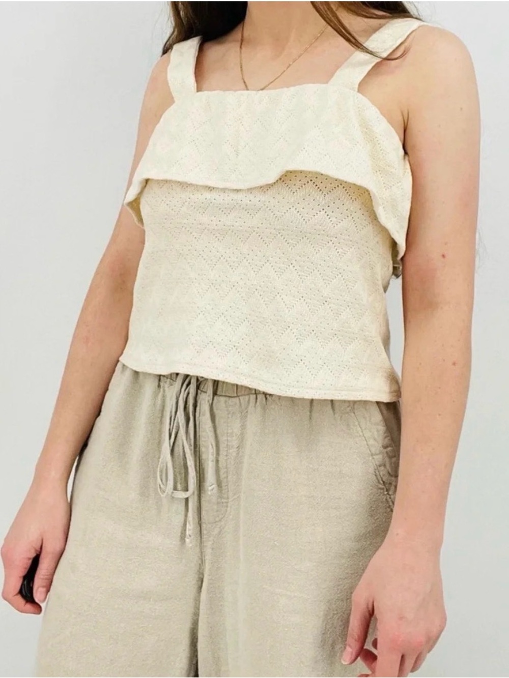 Madewell Cream Eyelet Square-Neck Tank Top